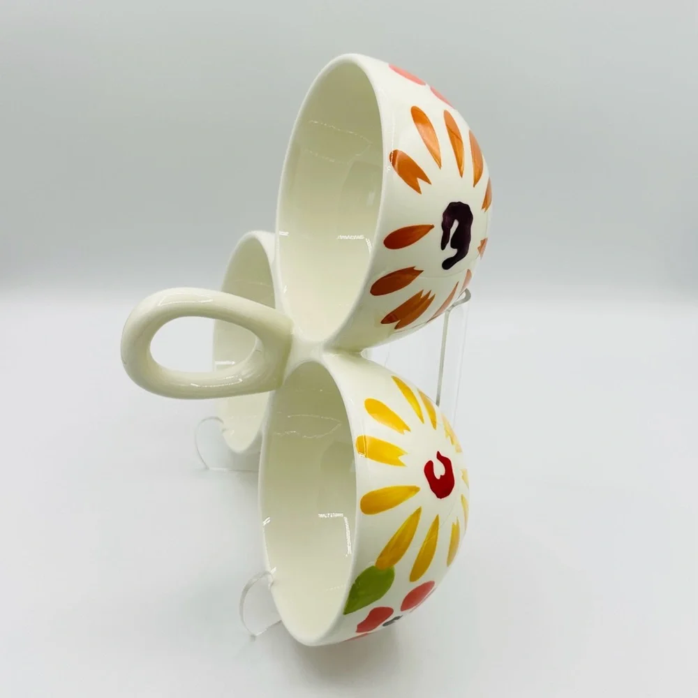 Pier 1 “Flowers” PER178 Colorful 3 Bowl unit with Handle. Earthenware NWT